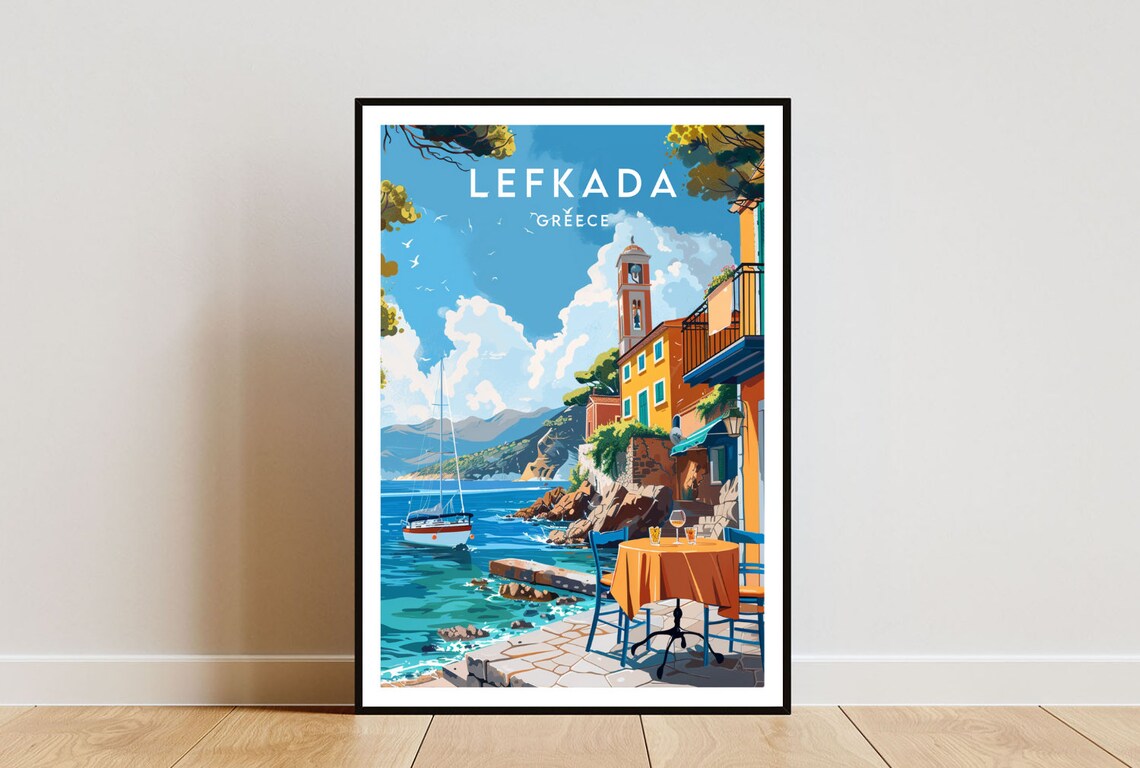 Lefkada Greece Travel Poster, Europe Wall Art