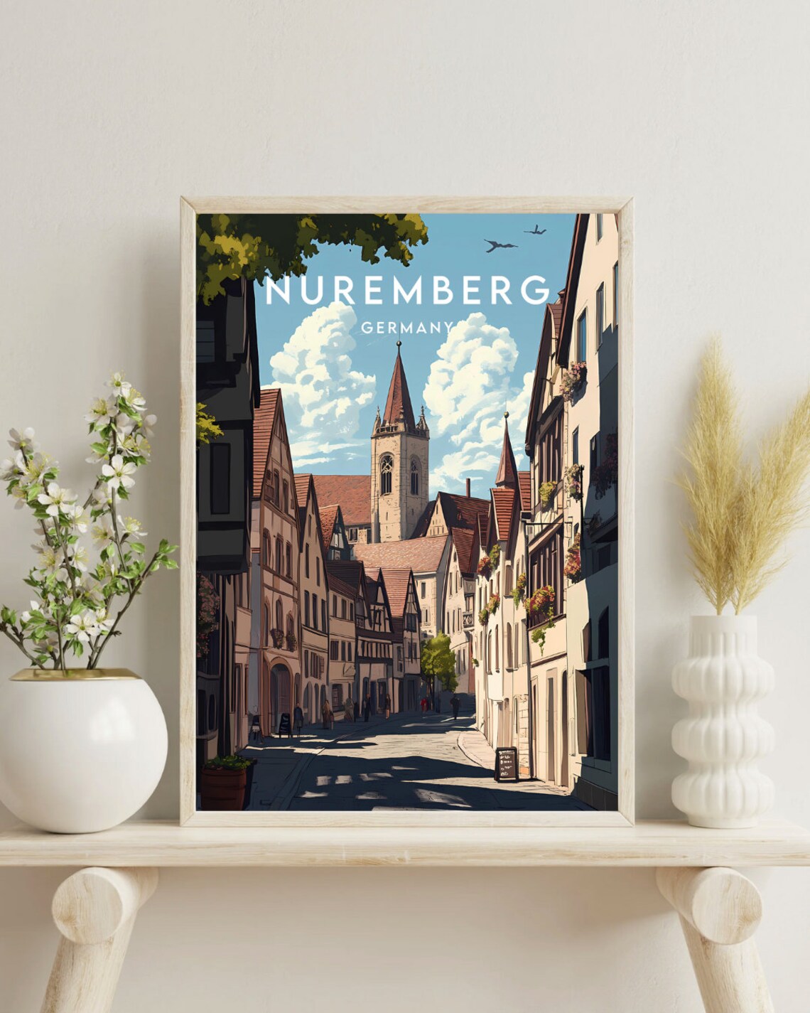 Nuremberg Germany Historic Old Town Church Spire Street Travel Poster - Image 4