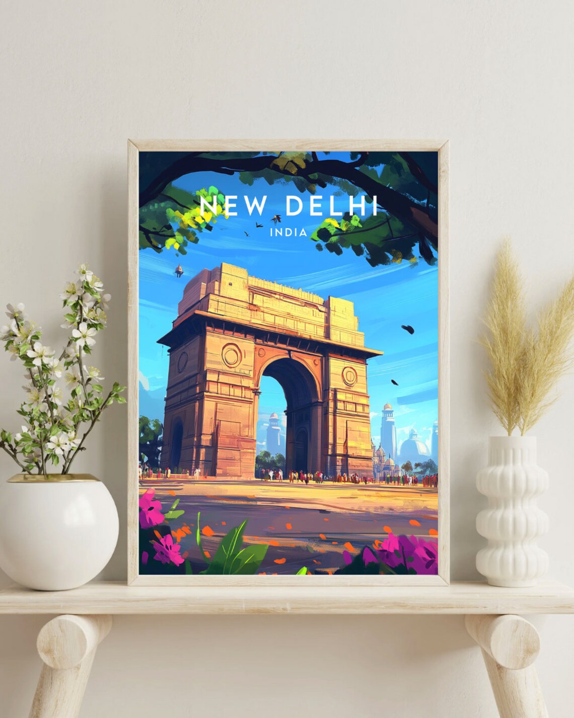 New Delhi India Gate Arch Monument Landmark Floral Travel Poster - Image 4