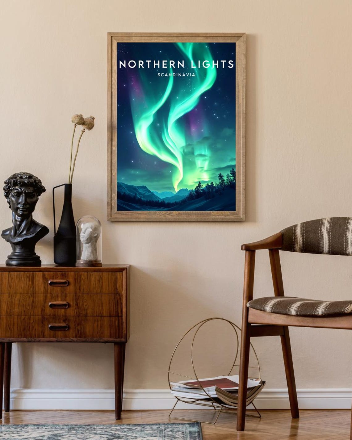 Northern Lights Scandinavia Starry Aurora Night Sky Travel Poster - Image 2