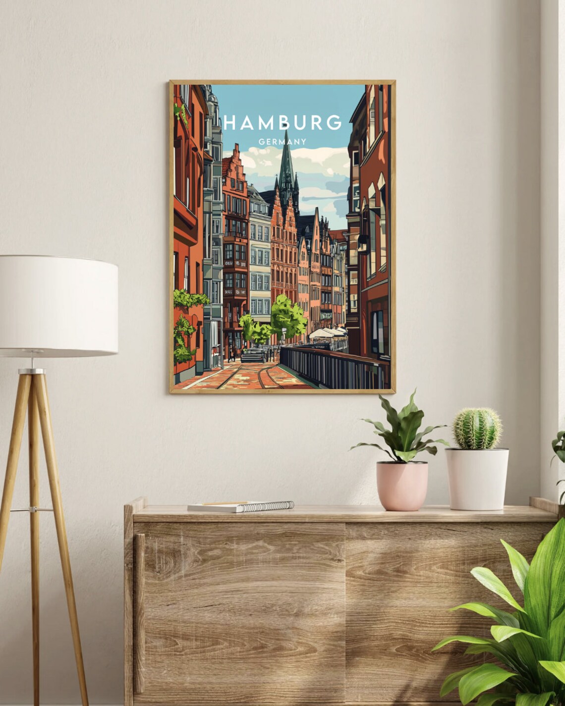 Hamburg Germany Historic Canal Street Church Spire Vintage Poster - Image 3