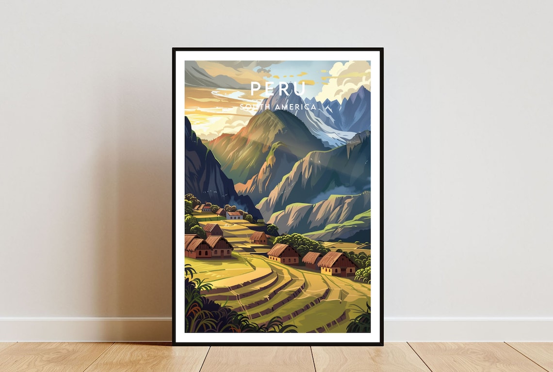 Peru South America Andean Mountain Village and Terrace Art Poster