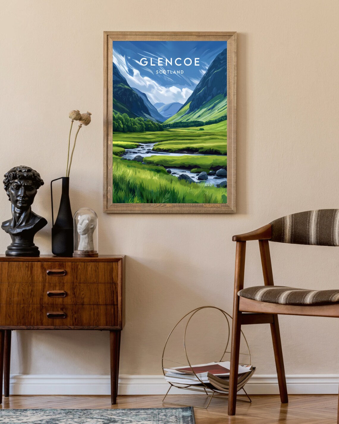 Glencoe Scotland Green Valley Stream Vintage Travel Art Poster - Image 2