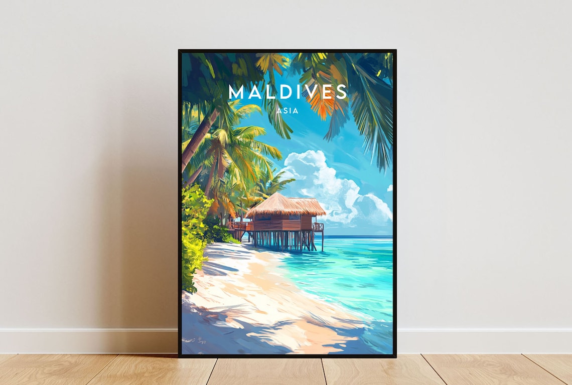 Maldives Travel Poster, Asia Islands Wall Art Print