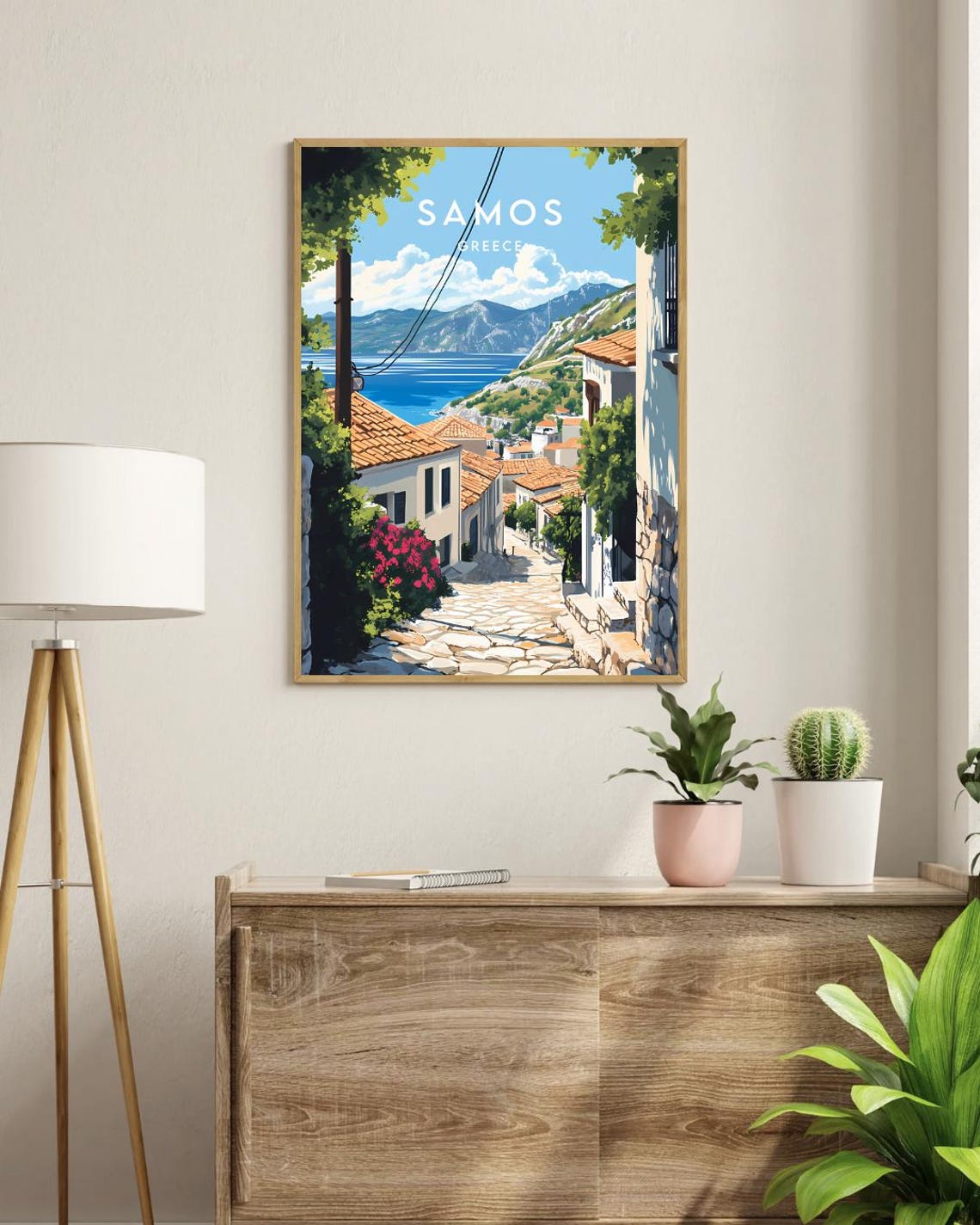 Samos Greece Hillside Town Terracotta Roofs Seaside Travel Poster - Image 3