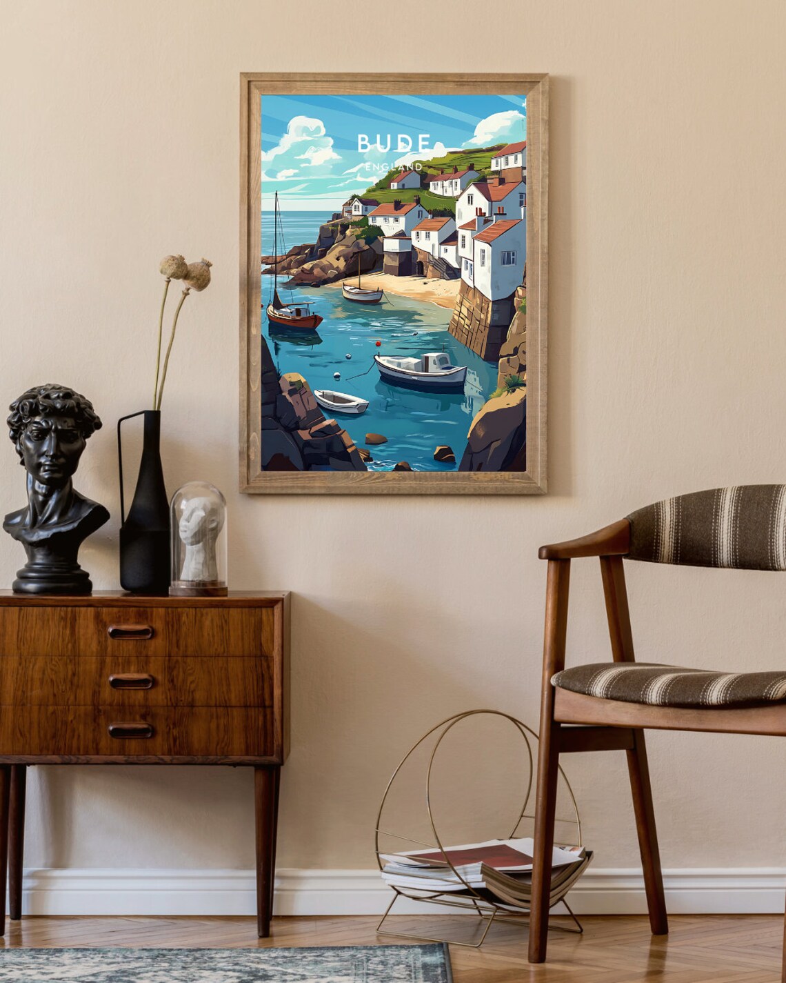 Bude England Harbor Village Boats and Cottages Travel Poster - Image 2