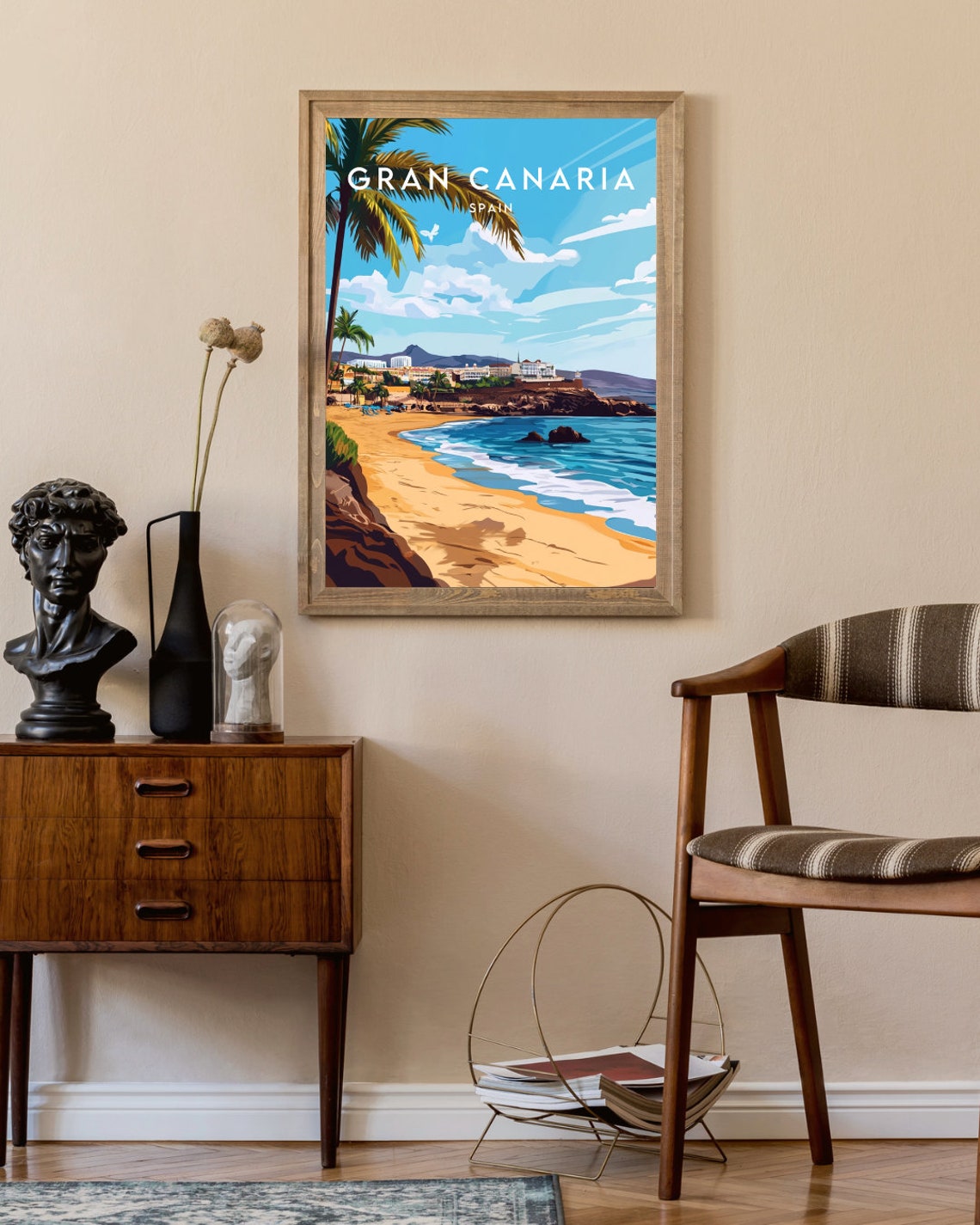 Gran Canaria Spain Golden Beach Palm Tree Ocean View Travel Poster - Image 2