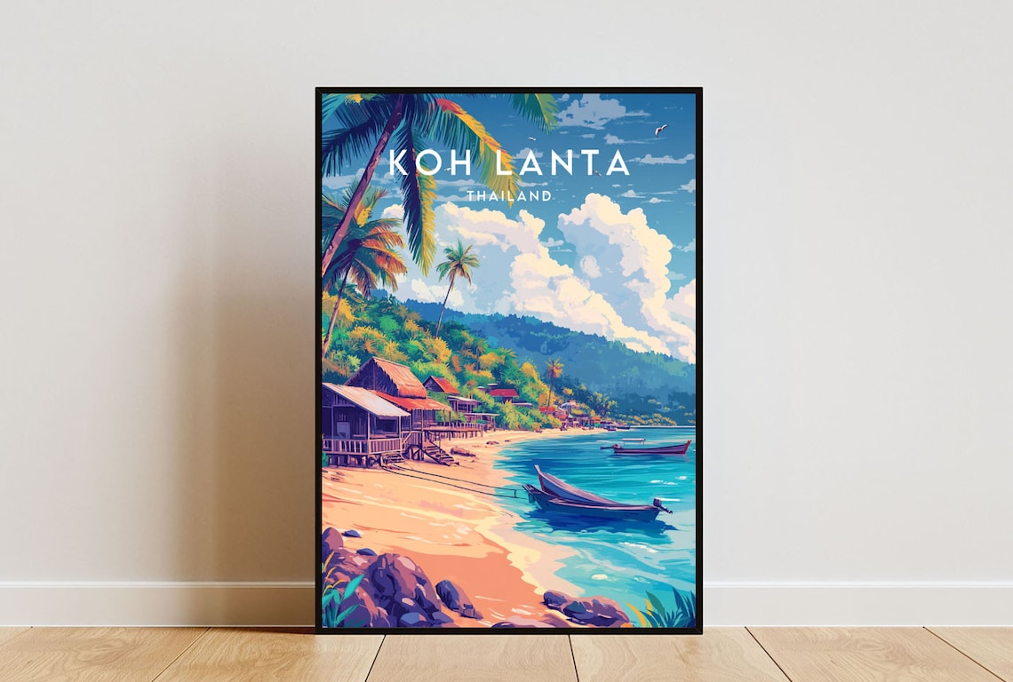 Koh Lanta Thailand Tropical Beach Longtail Boat Travel Poster