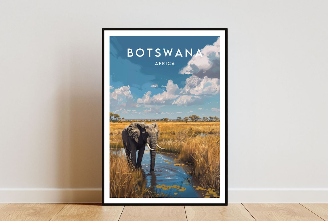 Botswana Travel Poster, Africa Wall Art Print