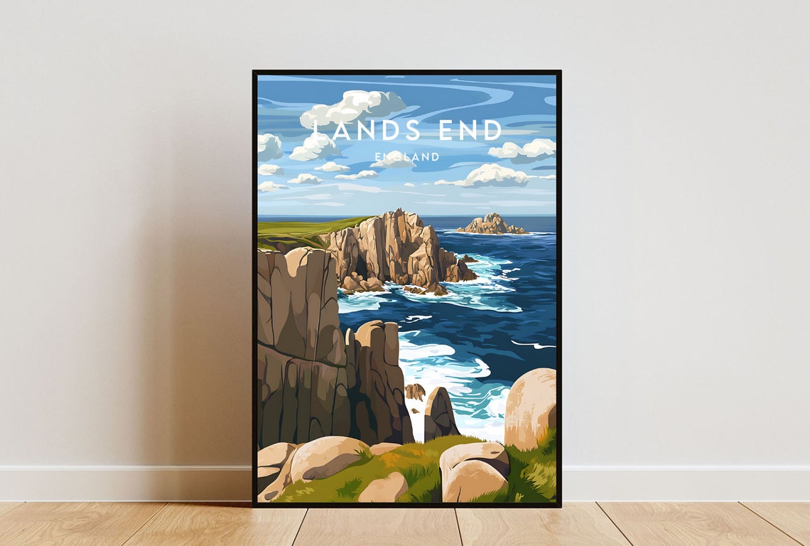Lands End England Dramatic Sea Cliffs Coastal Travel Art Poster