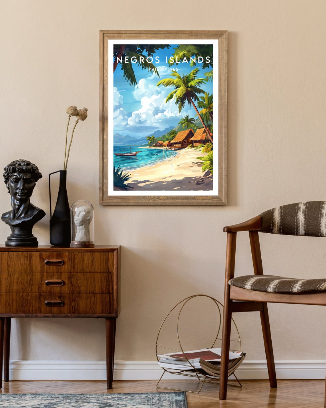 Negros Islands Philippines Palm Beach Thatched Huts Tropical Poster - Image 2