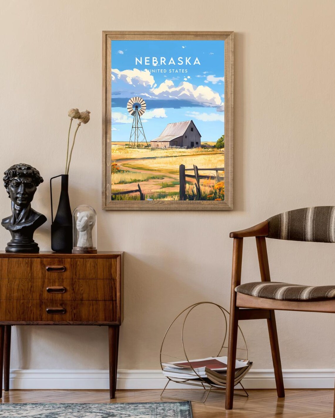 Nebraska United States Barn Windmill Prairie Vintage Travel Poster - Image 2