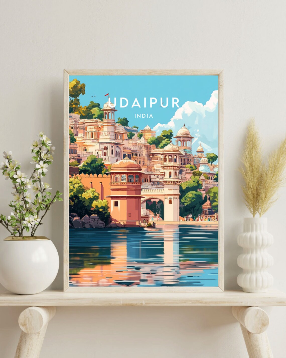 Udaipur India Lake Palace Domes Reflective Water Royal Travel Poster - Image 4