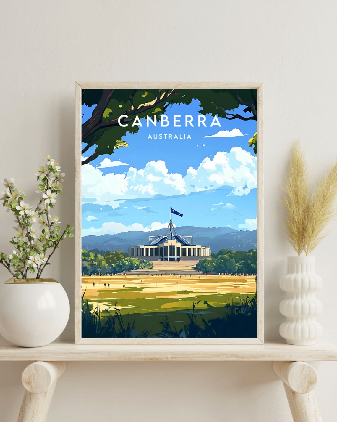 Canberra Australia Lakeside Capital Skyline Vintage Travel Poster - Image 4