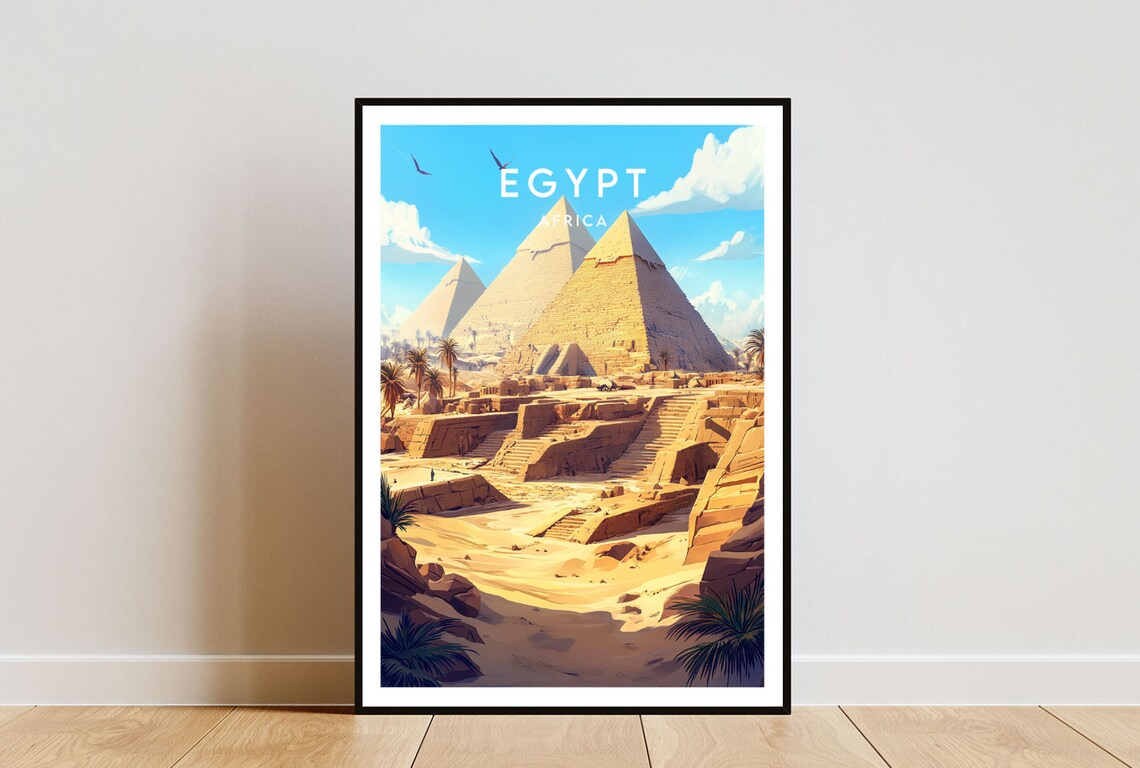 Egypt Giza Pyramids Desert Ancient Wonder Africa Travel Poster