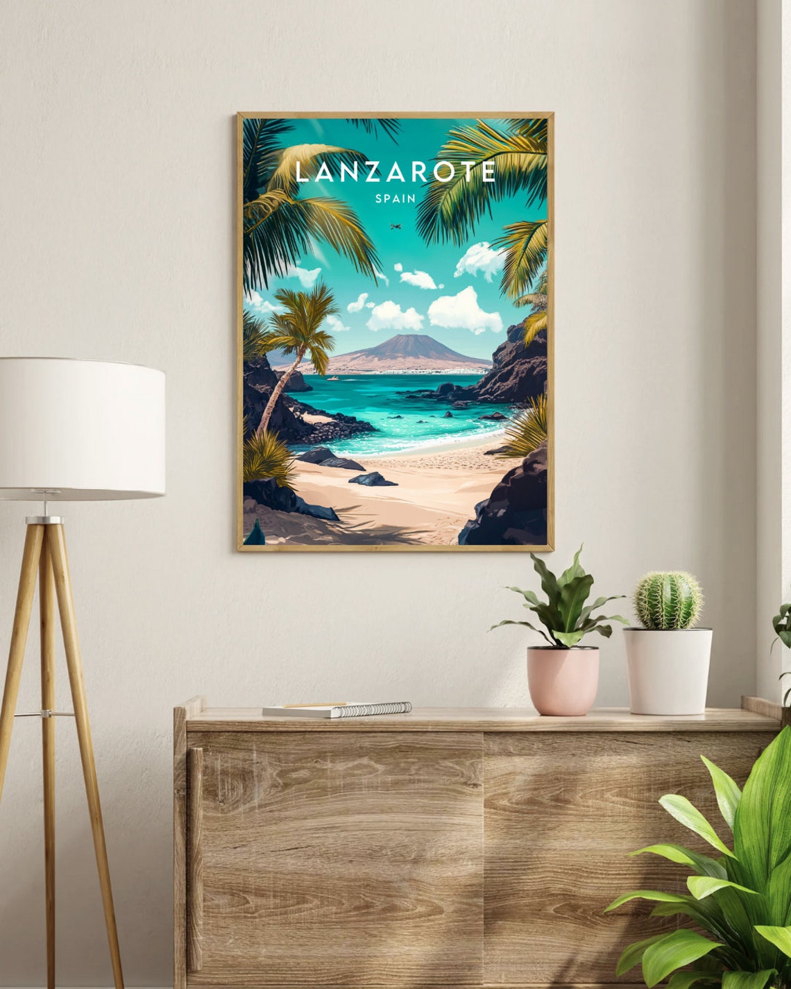 Lanzarote Spain Palm Beach Volcanic Cove Turquoise Water Poster - Image 3