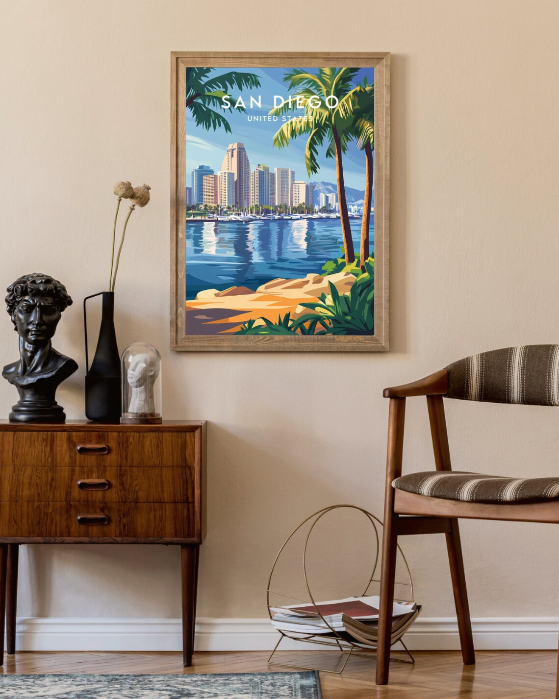San Diego California USA Palm Beach Sunset Vintage Travel Poster - Image 2