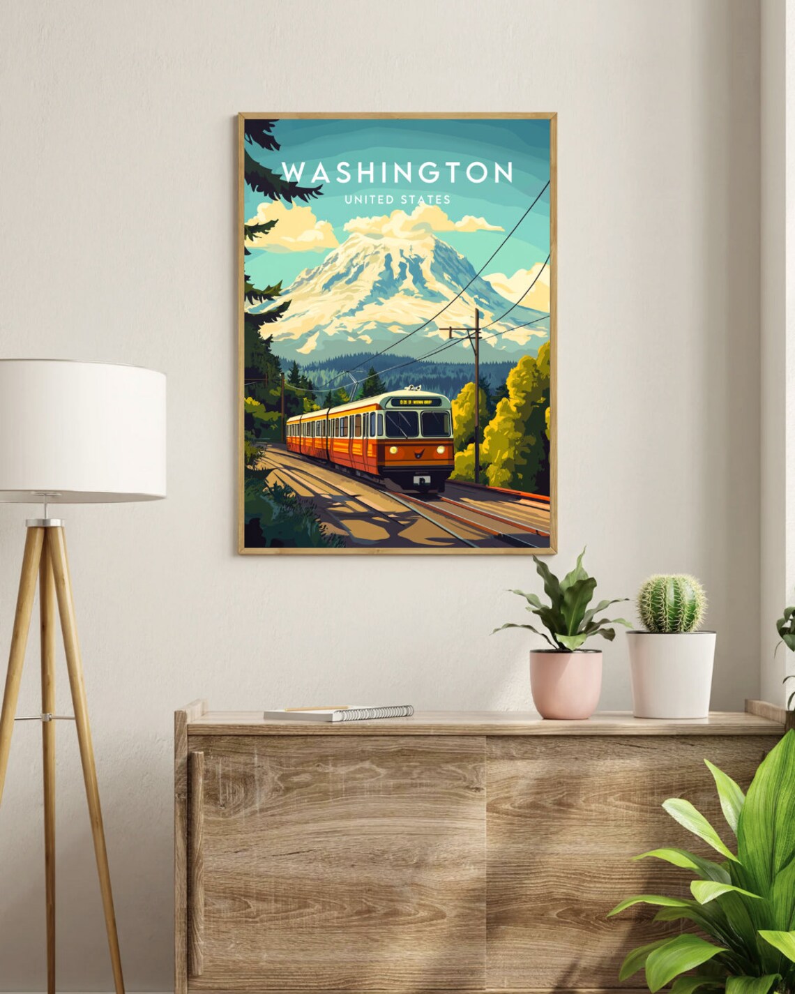 Washington Mountain Vintage Railway Train Sunset Travel Poster - Image 3