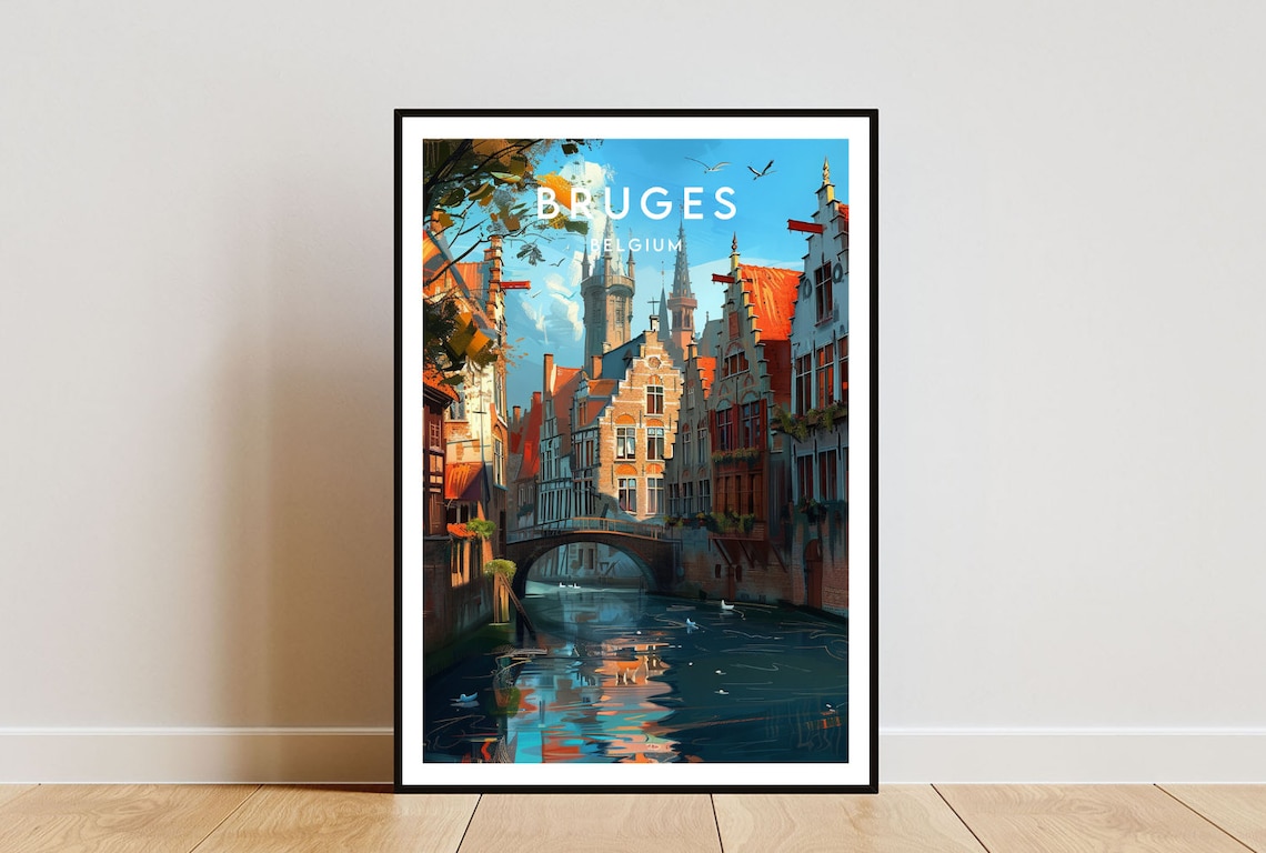 Bruges Travel Poster, Belgium Europe Wall Art