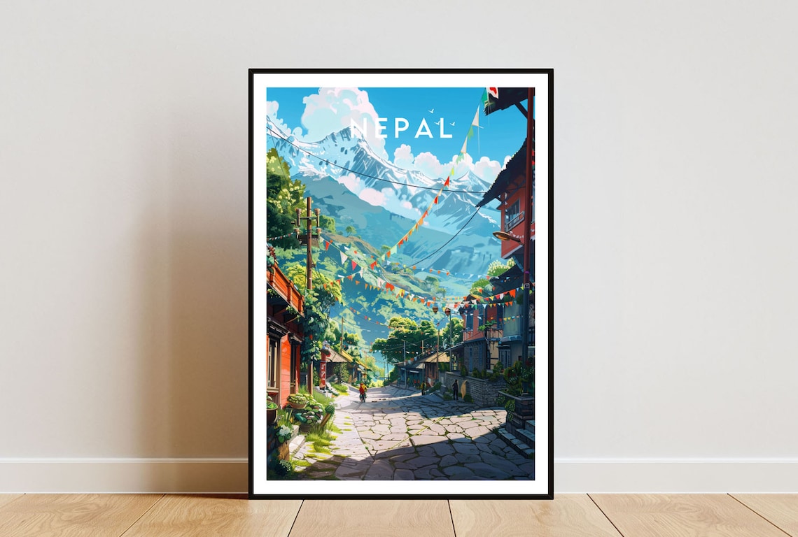 Nepal Travel Poster, Kathmandu Asia Wall Art