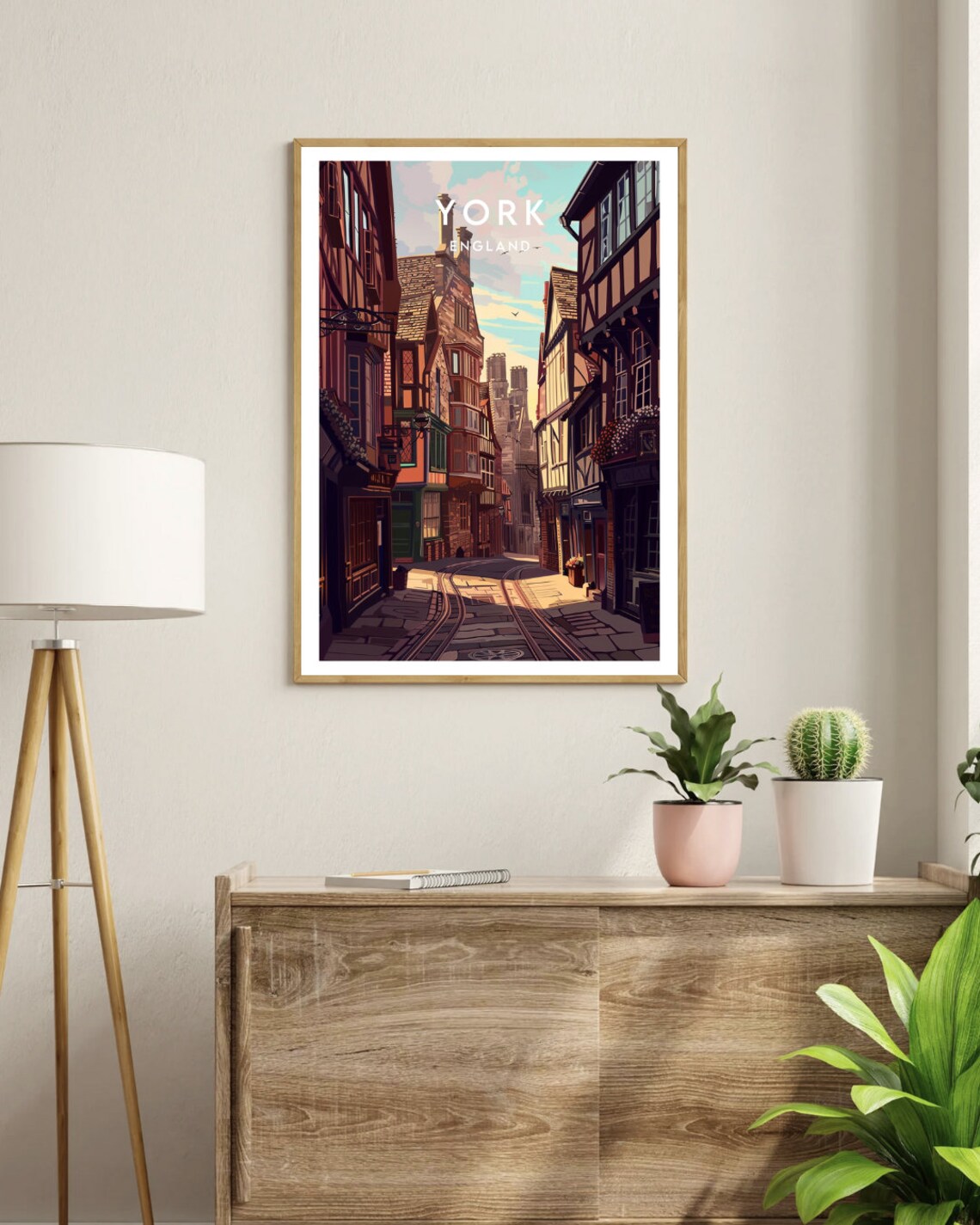 York England Medieval Street Old Timber Houses Vintage Travel Poster - Image 3