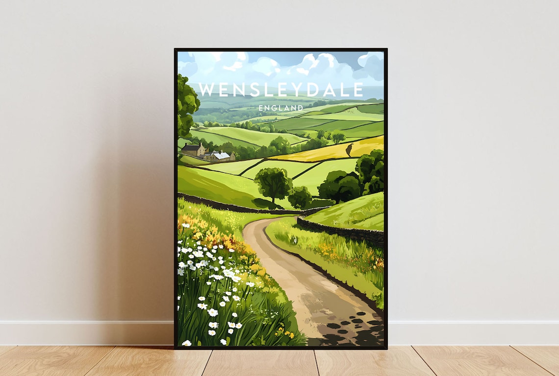 Wensleydale England Rolling Green Hills Countryside Travel Poster