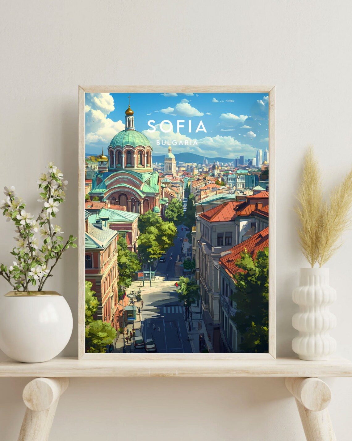 Sofia Bulgaria Green Dome Church City Street Travel Art Poster - Image 4
