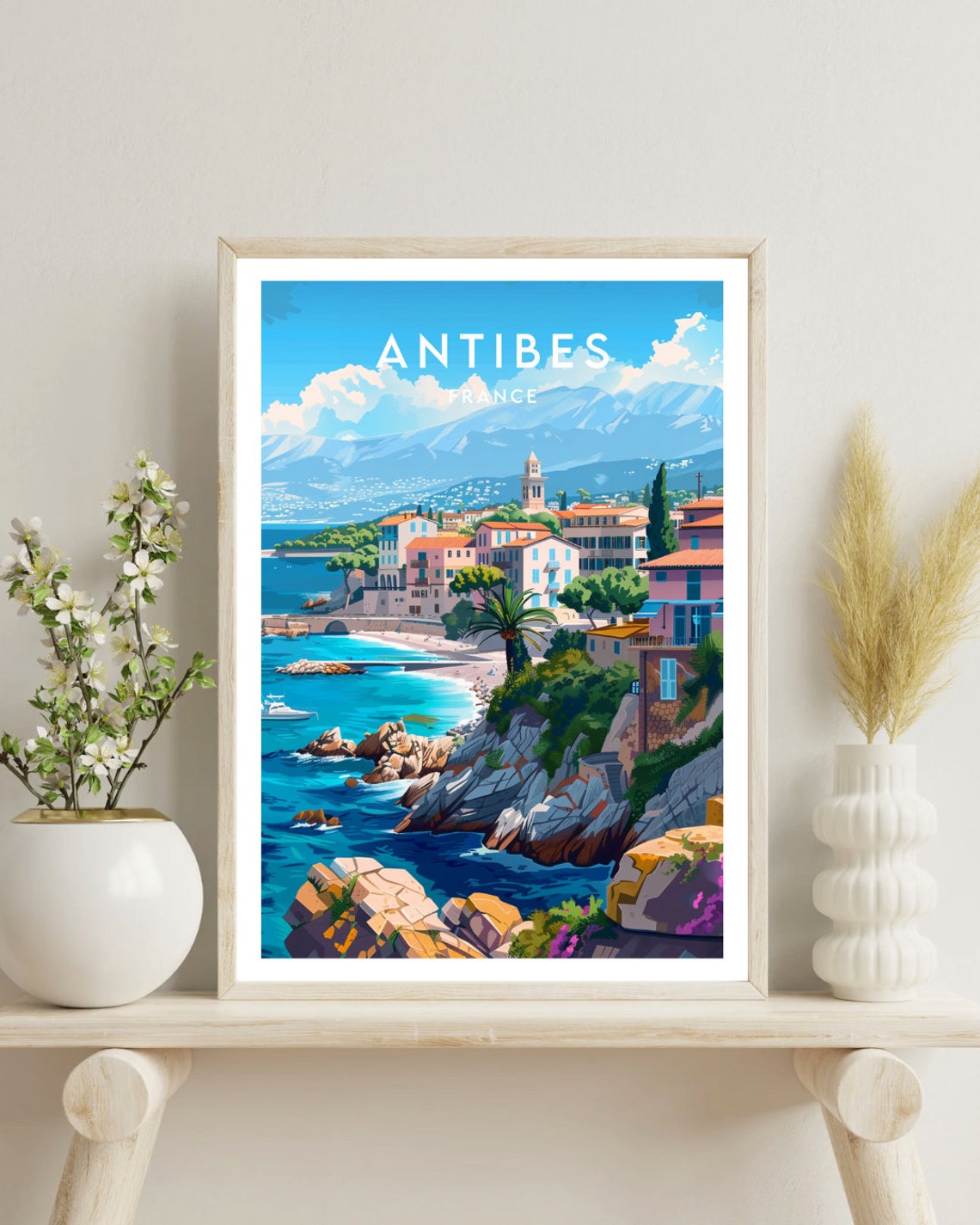 Antibes France Mediterranean Coastal Cliffside Town Vintage Poster - Image 4