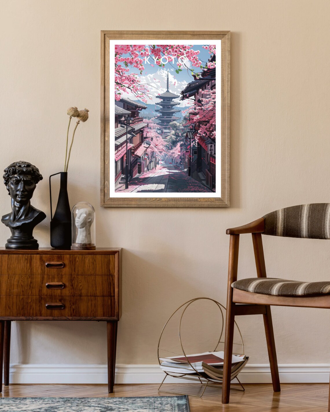 Kyoto Travel Poster, Japan Temple and Blossom Trees - Image 2