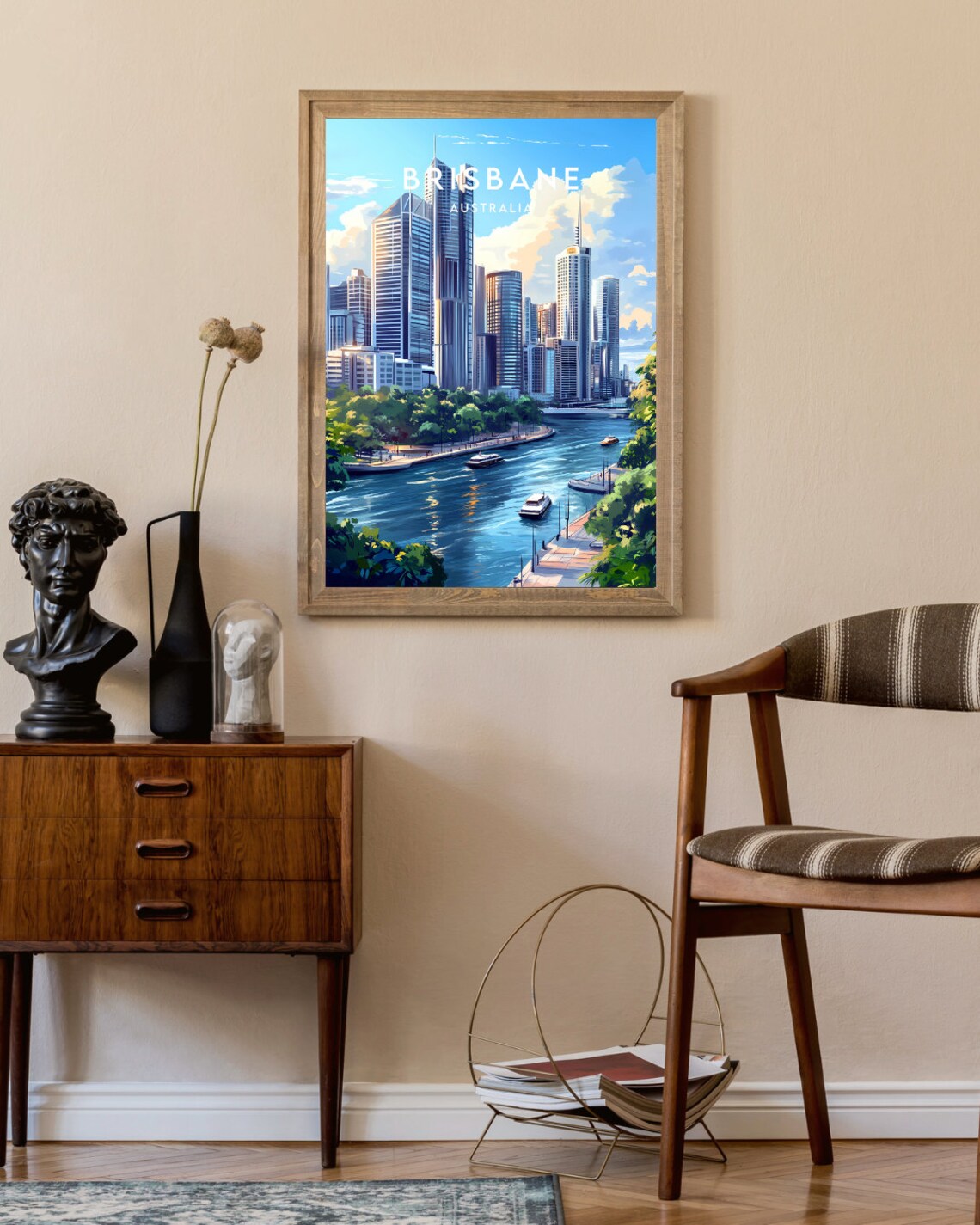 Brisbane Australia Winding River City Skyline Vintage Travel Poster - Image 2