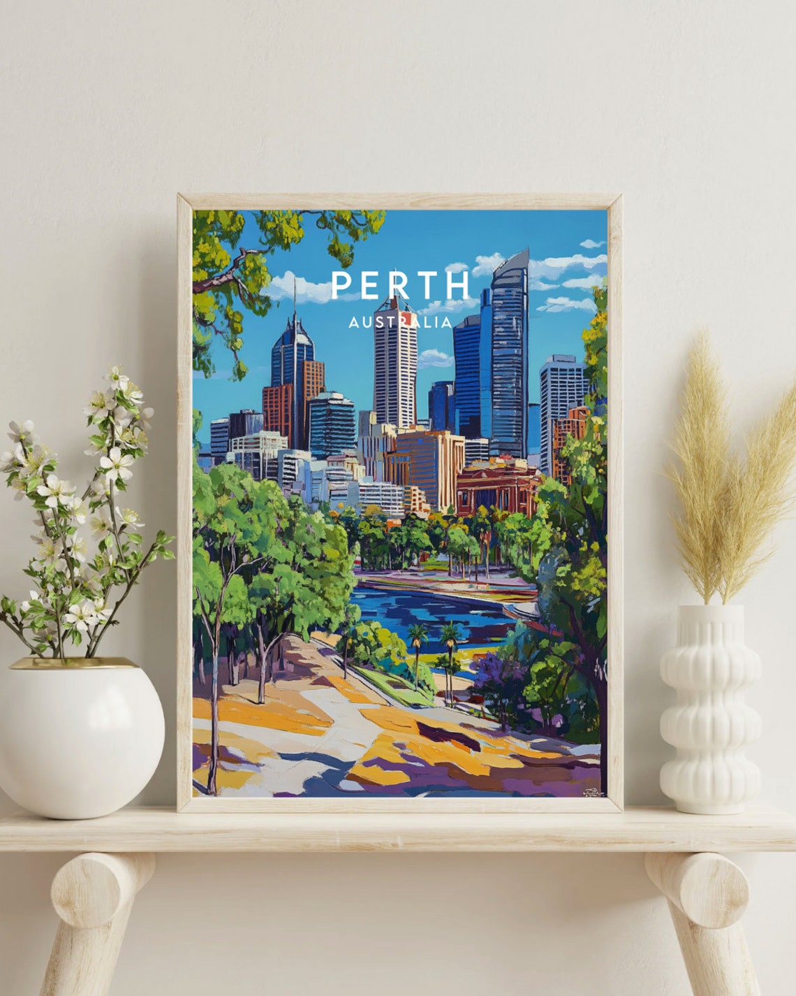 Perth Australia City Skyline Park and River Scenic Travel Poster - Image 4