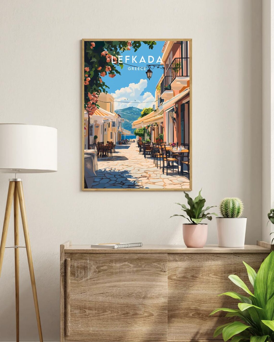 Lefkada Greece Old Town Cafe Street Flower Arch Travel Poster - Image 3