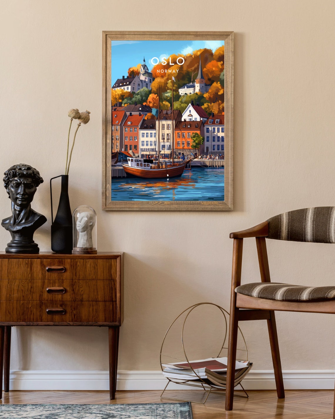 Oslo Norway Golden Autumn Harbor Old Town Boat Travel Poster - Image 2