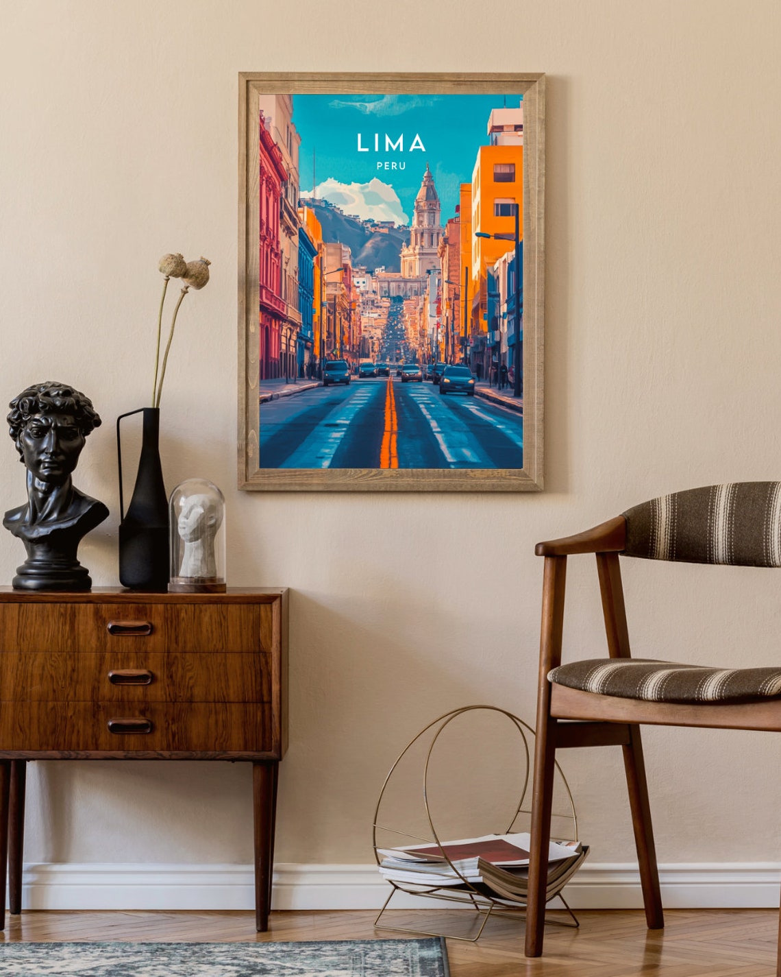 Lima Peru Historic City Street Cathedral Tower Mountain View Poster - Image 2