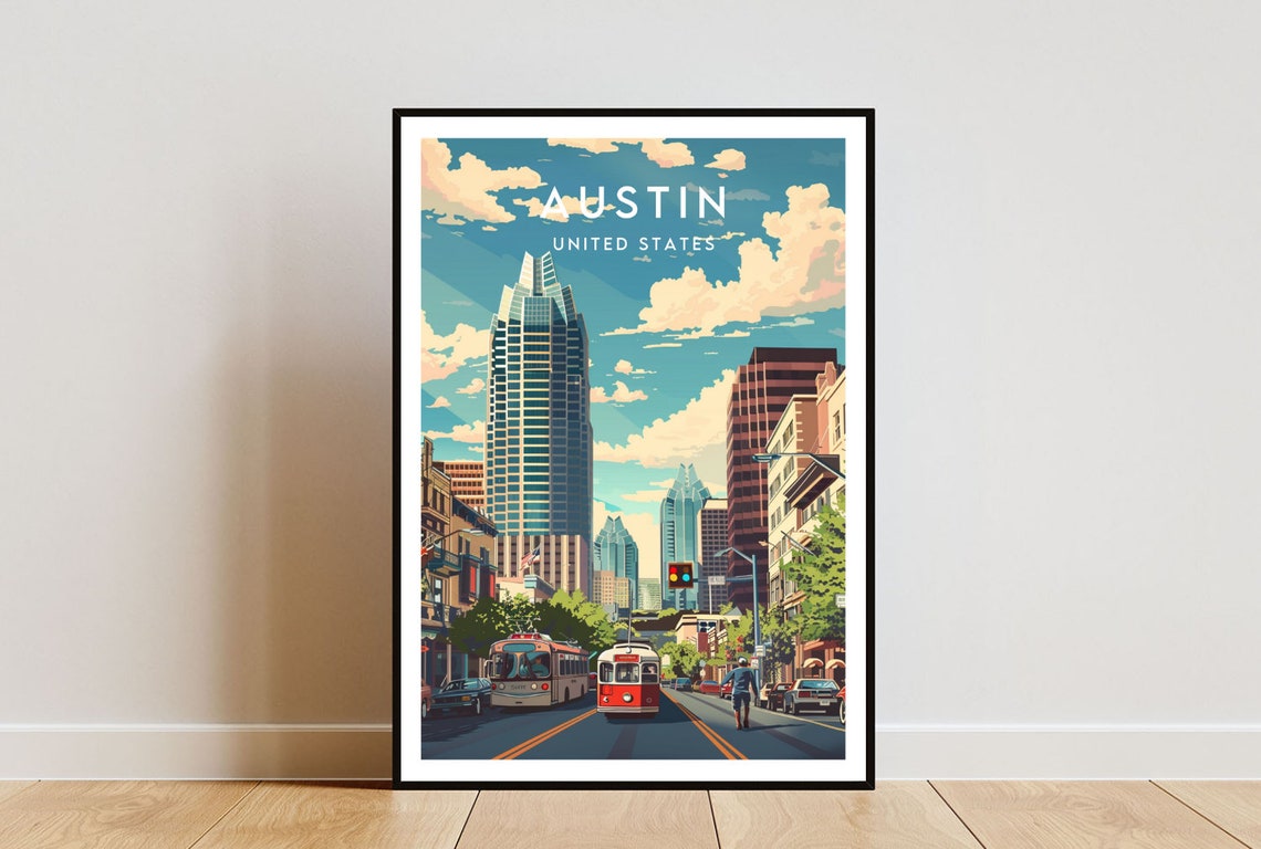 Austin Travel Print United States Austin Poster America Poster Travel Wall Art America Print America Austin Usa Texas Travel