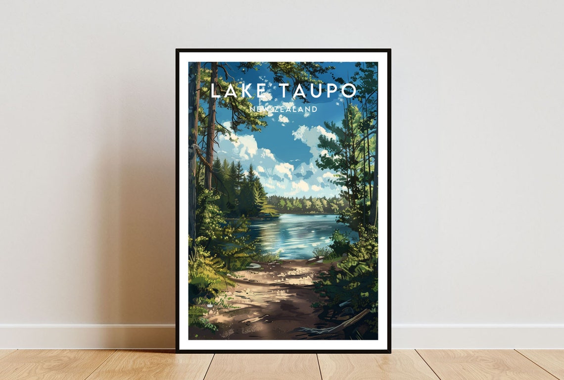 Lake Taupo Travel Print New Zealand Lake Taupo Poster New Zealand Poster Travel Wall Art New Zealand Print New Zealand Lake Taupo