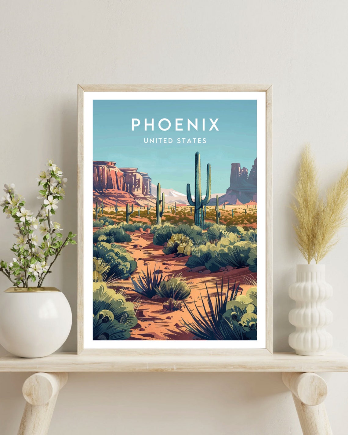 Phoenix United States Desert Saguaro Cacti Red Rocks Travel Poster - Image 4