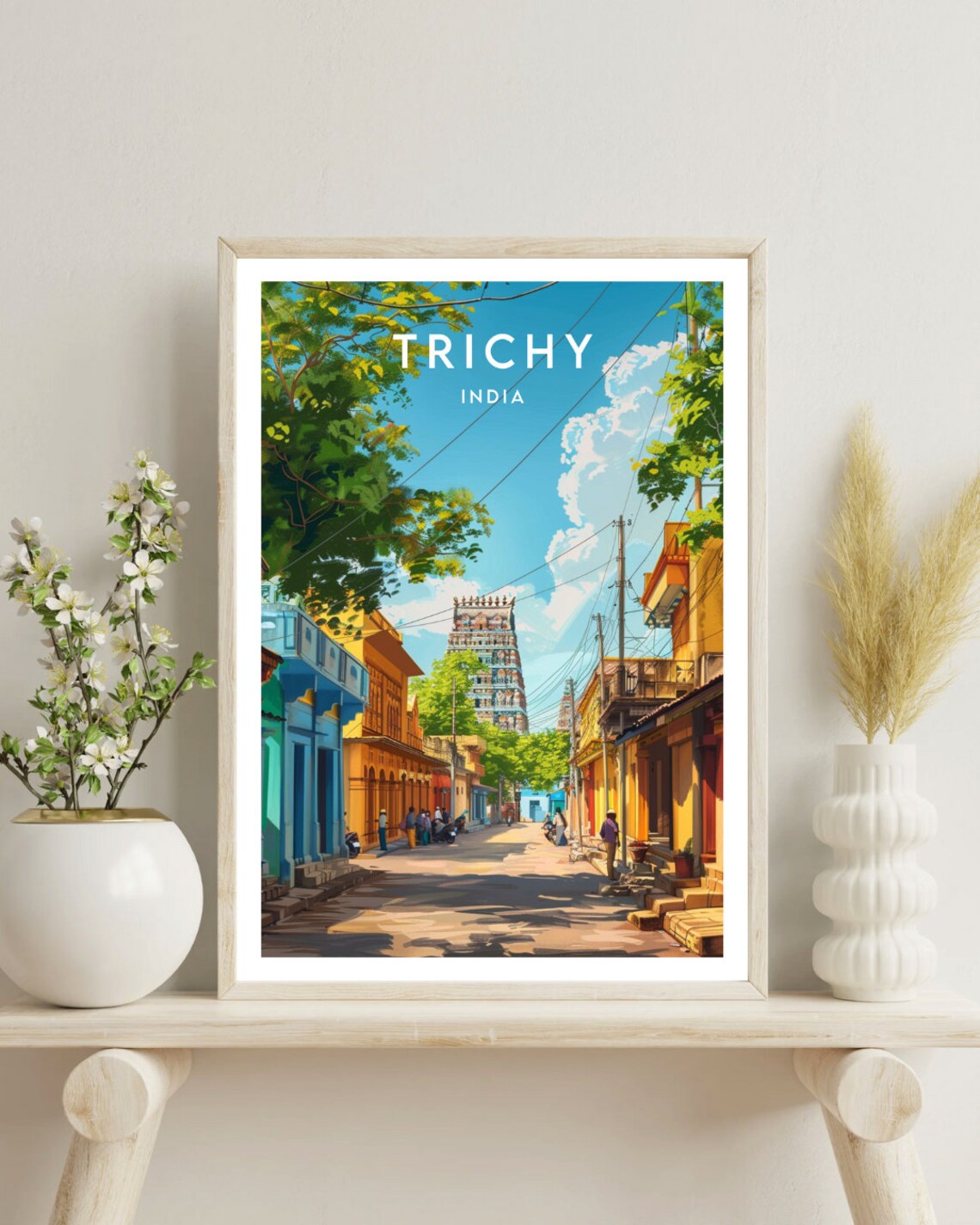 Trichy India Temple Tower Street Scene South India Travel Art Poster - Image 4