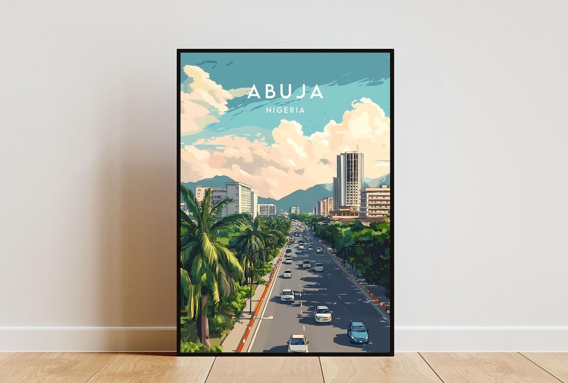 Abuja Nigeria Modern City Boulevard Skyscrapers Palms Travel Poster