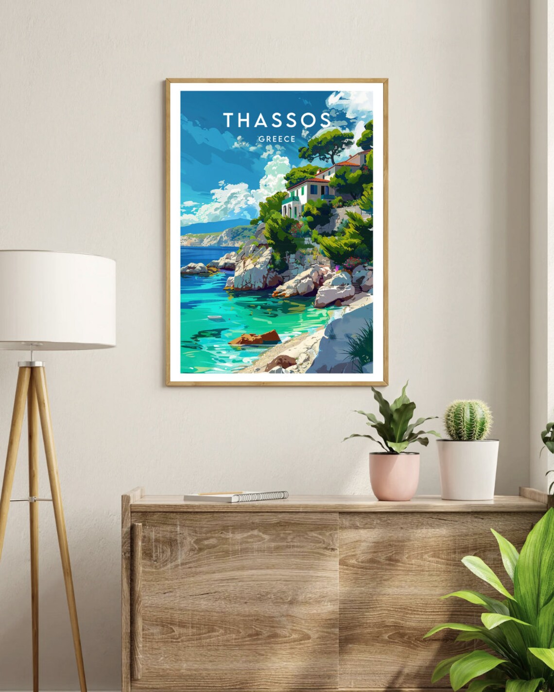 Thassos Greece Rocky Cove Turquoise Water Hillside Travel Poster - Image 3