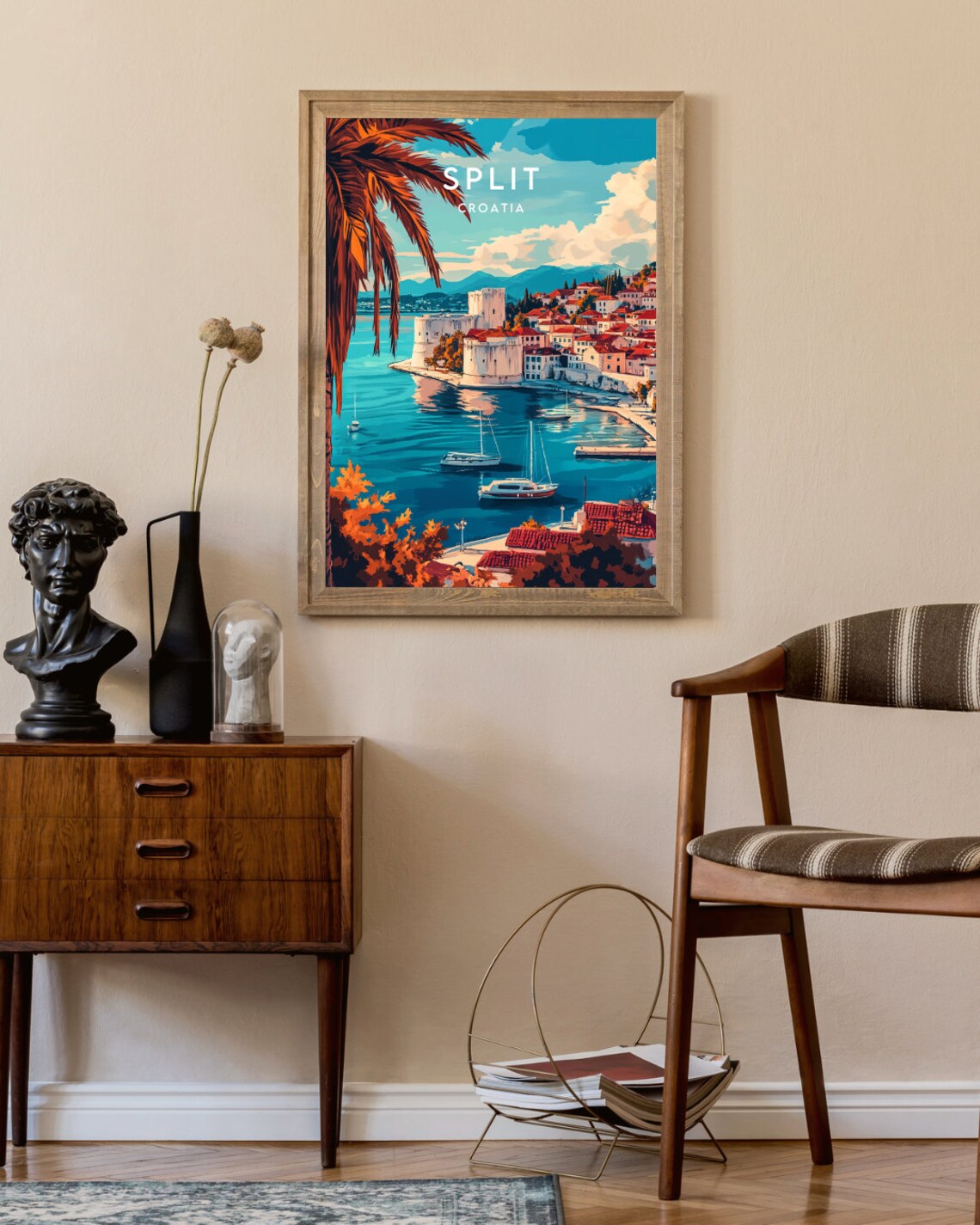 Split Croatia Coastal Fortress Harbor Sailboats Palm Travel Poster - Image 2