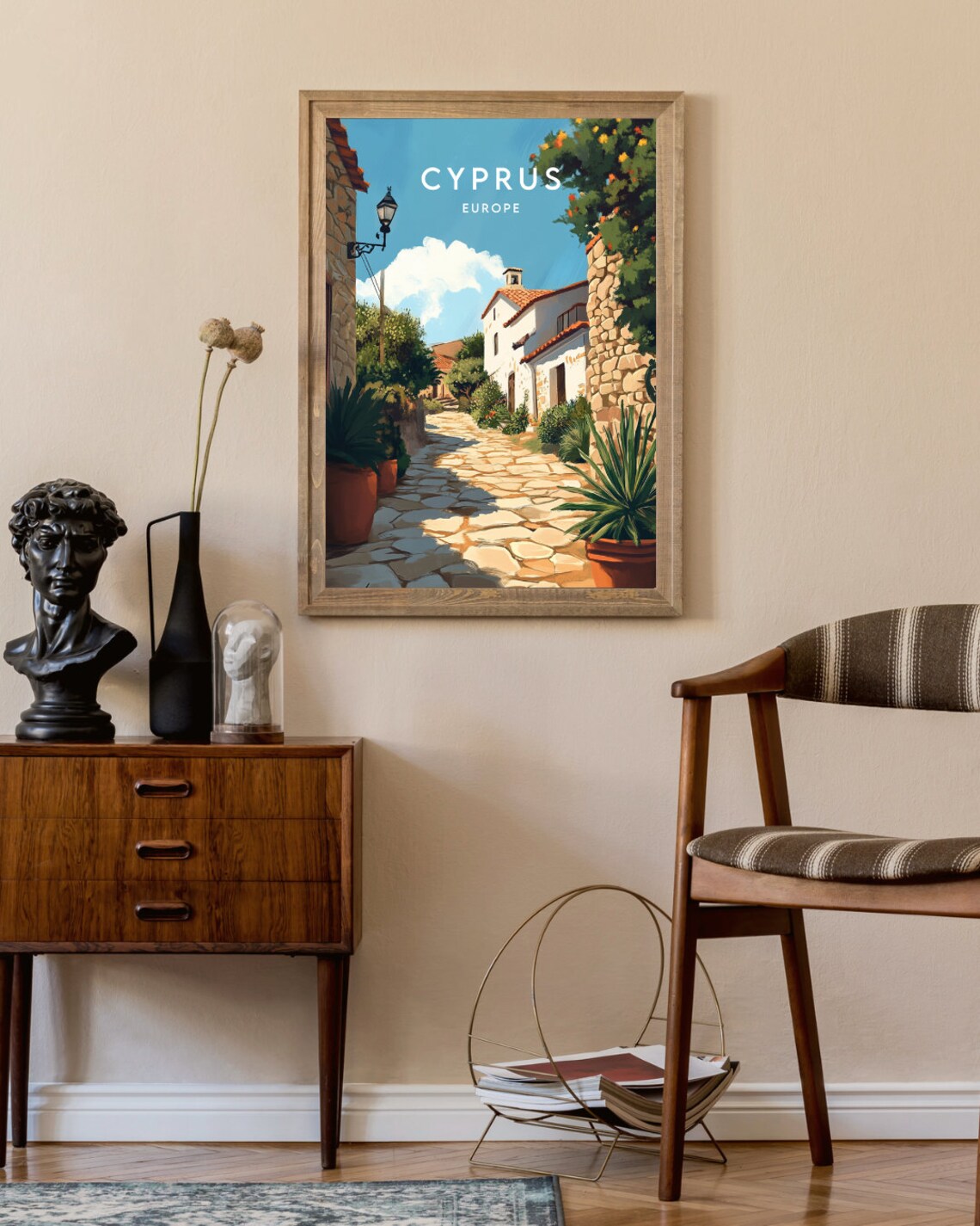 Cyprus Europe Old Stone Village Lane Rustic Sunlit Travel Poster - Image 2