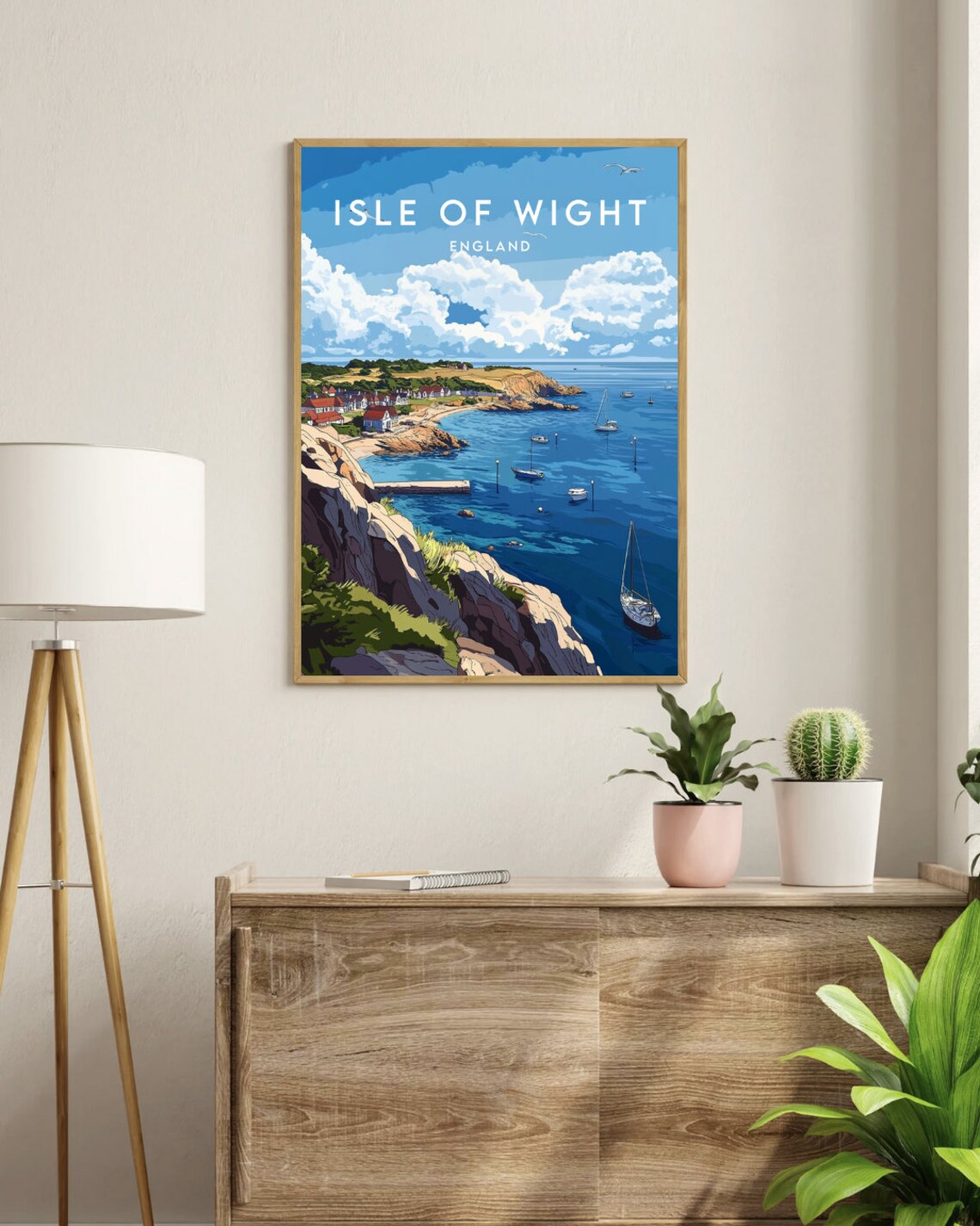 Isle of Wight England Coastal Harbor Boats Rocky Cliffs Poster - Image 3
