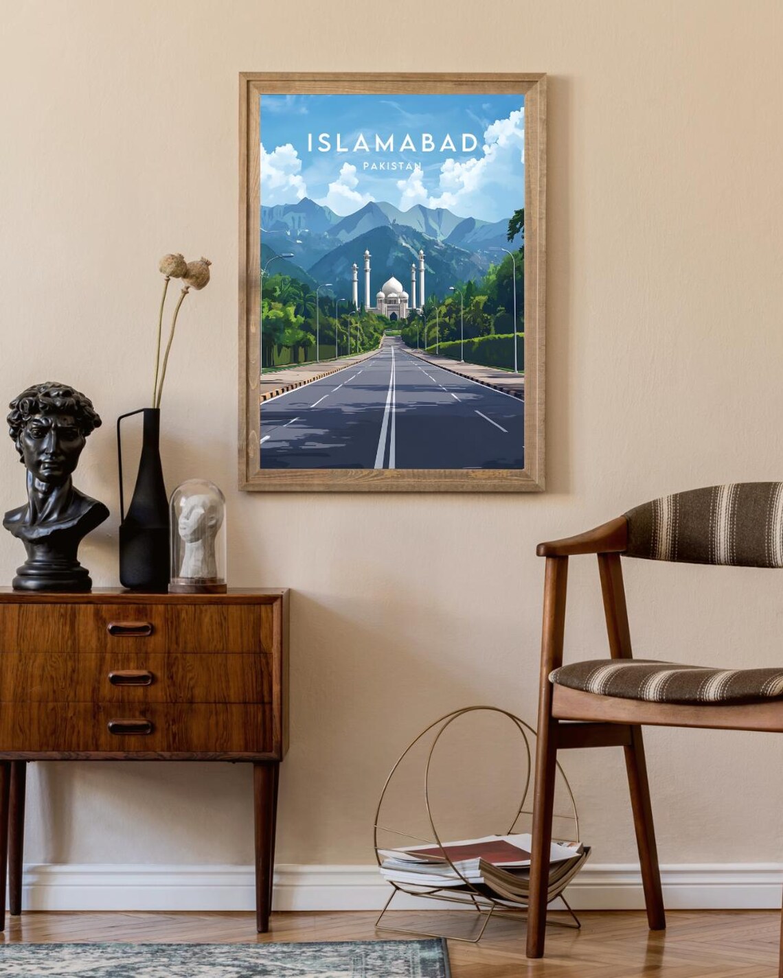 Islamabad Pakistan Faisal Mosque Avenue Mountains Travel Poster - Image 2