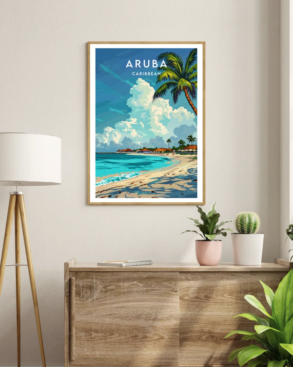 Aruba Caribbean Palm Tree Tropical Beach Vintage Travel Poster - Image 3