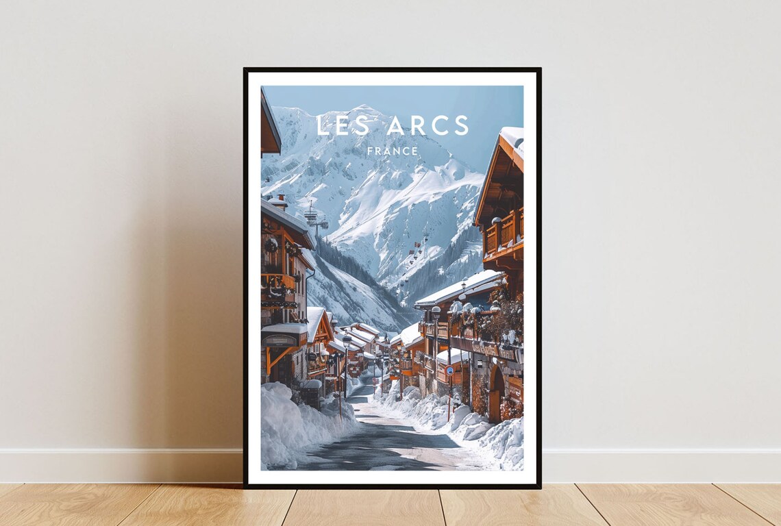 Les Arcs France Snowy Alpine Ski Village Winter Scene Poster