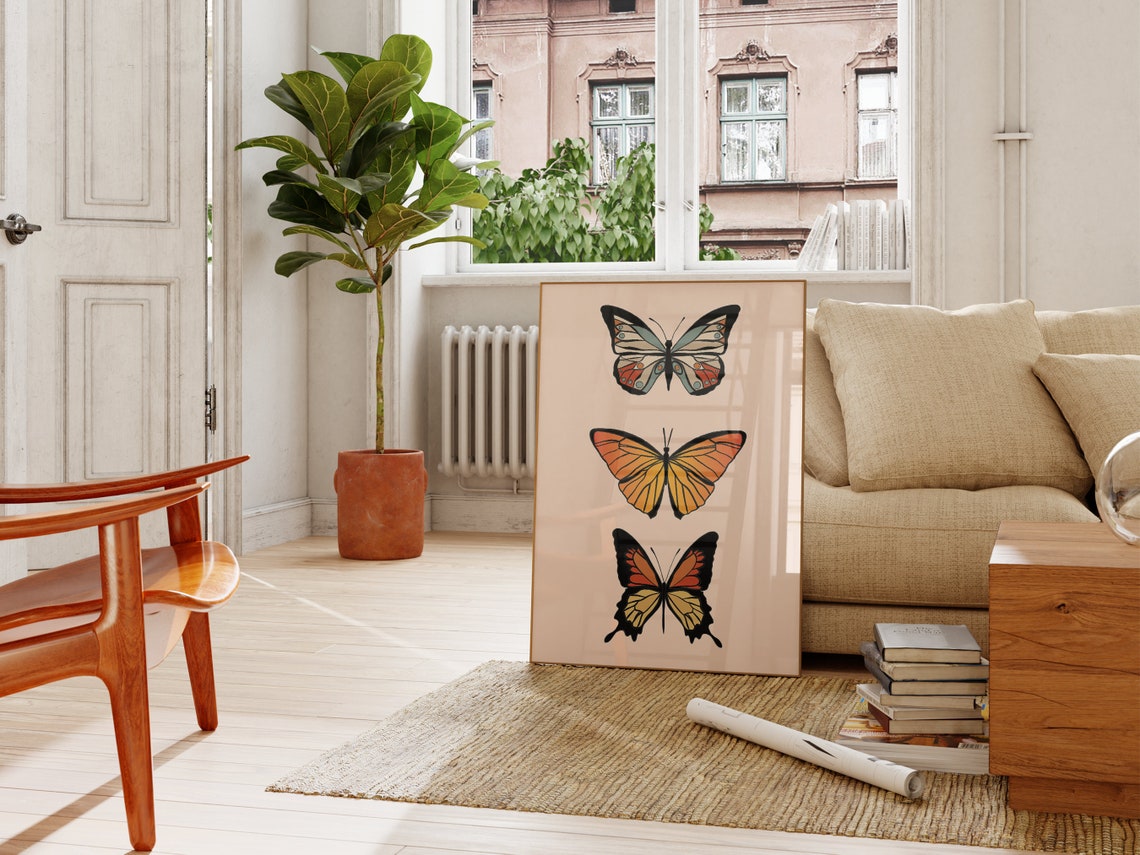 Three Butterfly Stack Orange Retro Boho Minimalist Wall Art Poster - Image 4