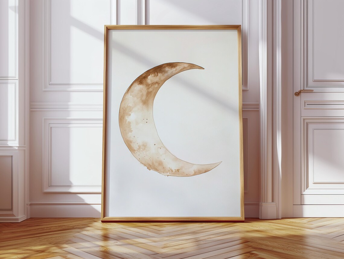 Minimal Crescent Moon Boho Watercolor Art Print - Image 3