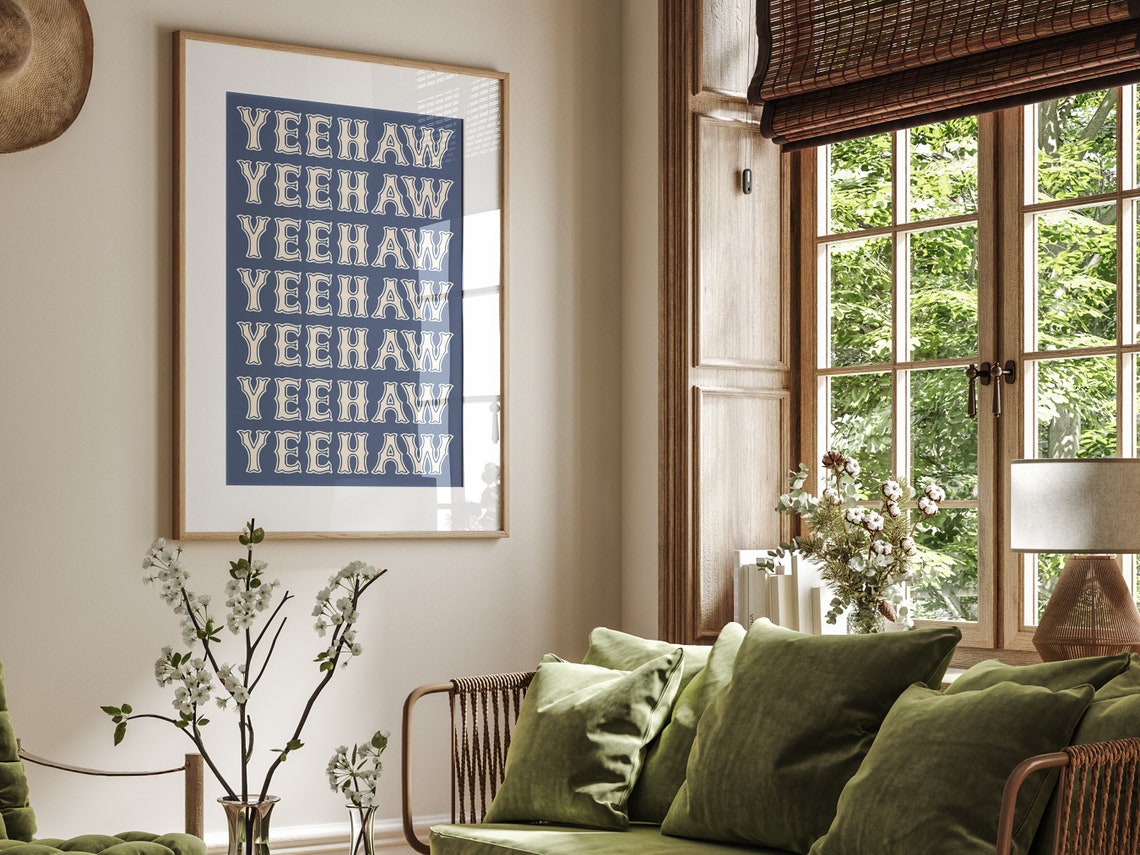 Yeehaw Repeat Typography Pattern Navy Western Statement Quote Poster - Image 2