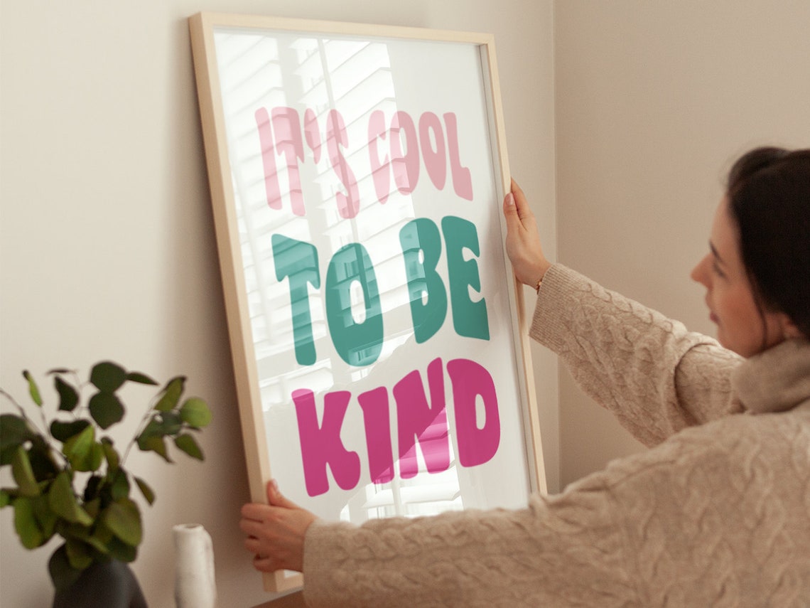 Its Cool To Be Kind Pastel Retro Lettering Inspirational Wall Art